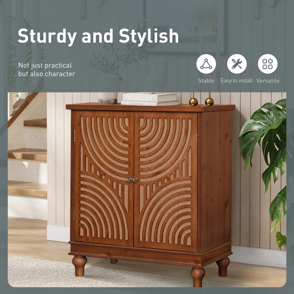 Accent Cabinet with Storage w/ Rattan Decor Doors Sideboard Cabinet for Hallway - Image 3 of 4