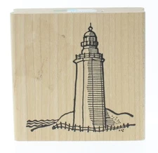 Rosebud Lighthouse Scene Nautical Ocean Sea Rubber Wooden Rubber Stamp