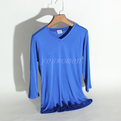 Women V-Neck Knitted Silk Tops Mulberry Silk 3/4 Sleeve Pullover T-Shirt Tee - Picture 23 of 24