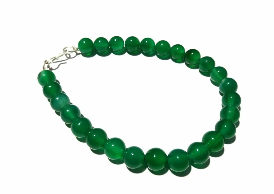 Pulsera de piedras preciosas de moda lisa lisa de 8 mm bola redonda de ónix verde de 7 pulgadas Foto 4 de 4