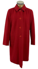 Bhs Coat 16 Bright Red Wool Blend Convertible Closed Collar Buttons Long Casual