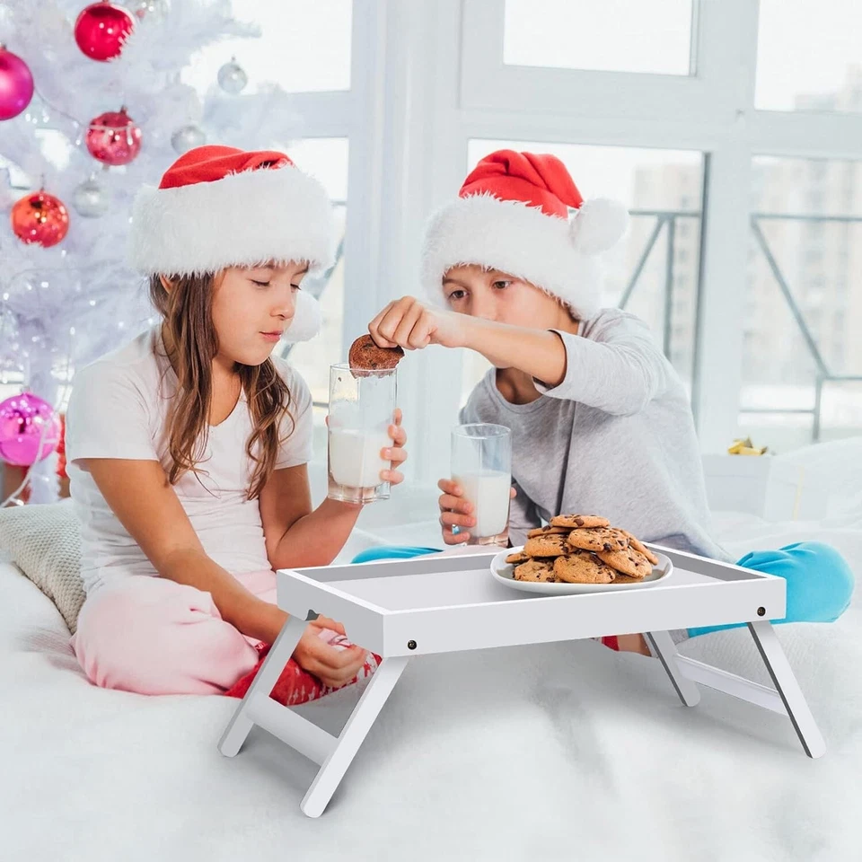 Bamboo Bed Tray Table W/ Folding Legs in Bed TV Table Laptop Tray Table, White - Image 2 of 4