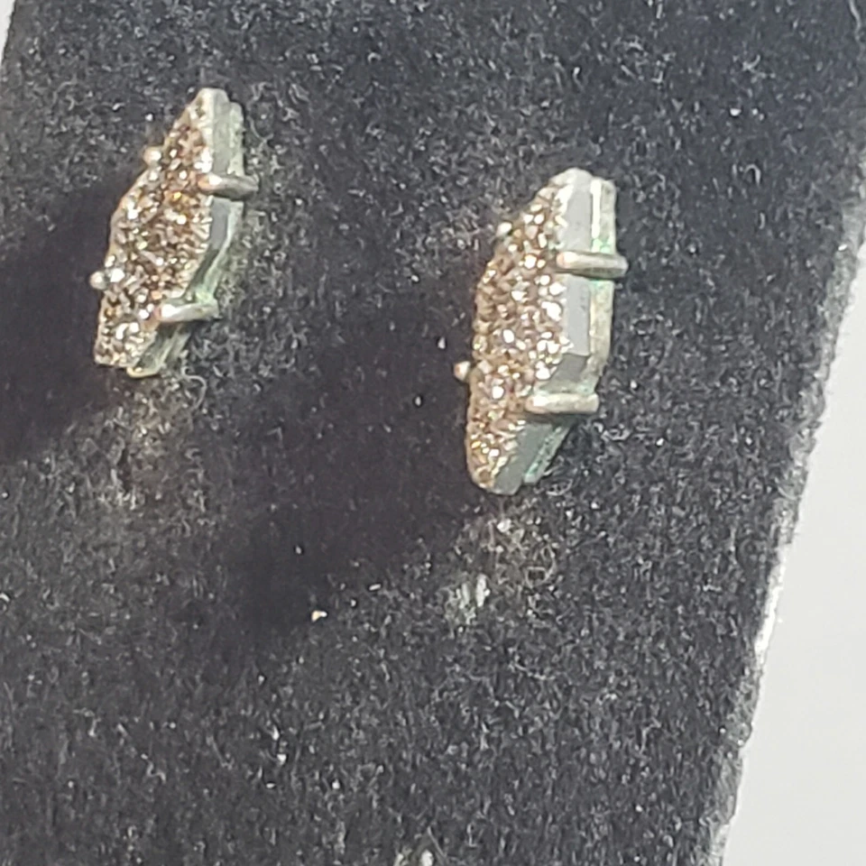 Pendientes de Cuarzo Druzy Tono Plata Retro Mediados de Siglo Modernista Boho Pierced 0.5" Foto 4 de 4