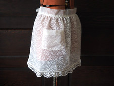 VTG 50s Handmade White Sheer Chiffon Lace Half Apron Costume Housewife Maid M/L