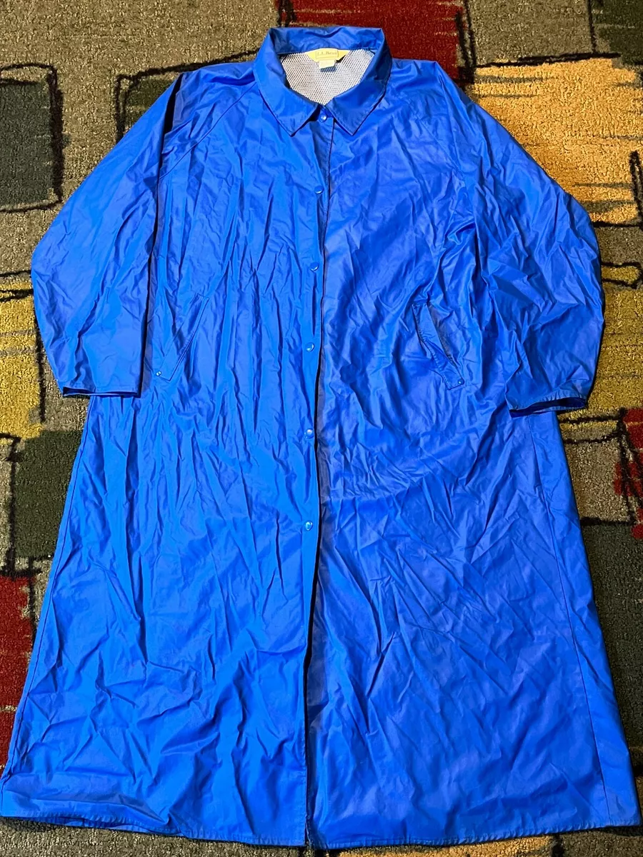 RARE VINTAGE 80s LL Bean Blue Rain Waterproof Duster Trench Coat Jacket  Womens L