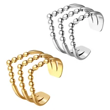 Womens Chevron V Shaped Open Ring Adjustable 316L Stainless Steel Statement Band