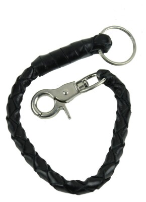 Get Back Whip-Key Chain-Black on Black-14-inch.-Premium Leather