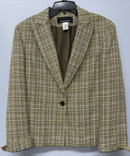 Jones New York Womens Jacket Size 6 Tweed/Twill Weave Olive Cream Blend Blazer