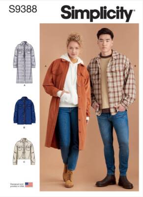Schnittmuster Unisex Hemdmantel Hemdjacke Simplicity s9388 XS-XXL Herr DE 40-62