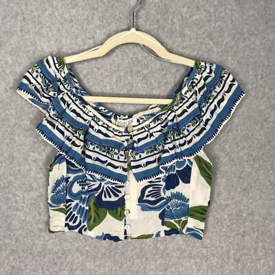 Rachel Zoe Top Womens XS Blue Crop Bloom Ruffle Boho Fairy Twee Coconut Resort 