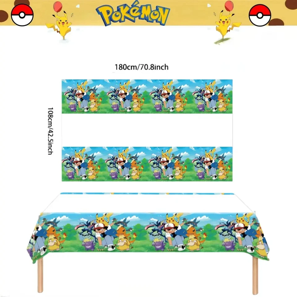 5Pcs Pokemon Tablecloth Birthday Party Decoration Pikachu Disposable - Image 4 of 4