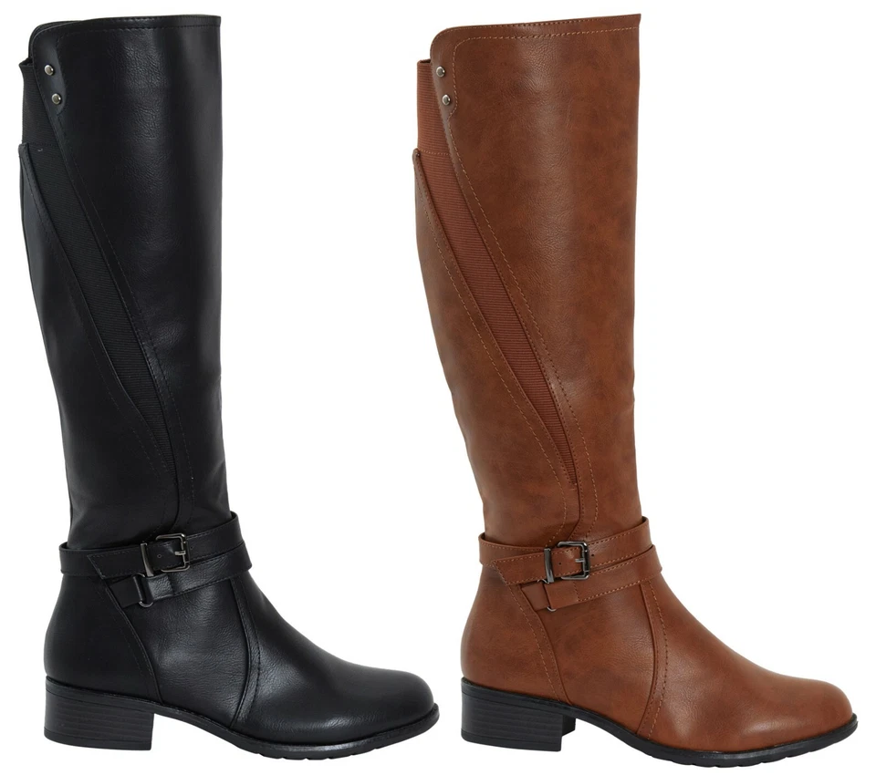 Womens Zip Up Shoes Ladies Buckle Knee Length High Block Heel Low Boots Size UK