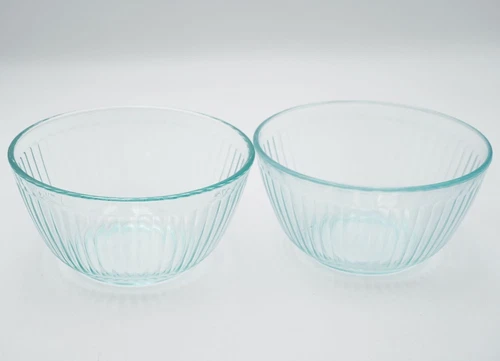 Pyrex Sculptured Clear 7402-S 7" Round Vegetable Bowl Blue Tint Set of 2