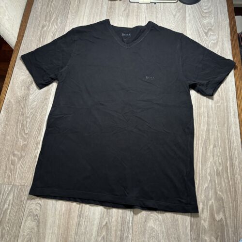 HUGO BOSS T-Shirt V-Neck Cotton Black Men's Regular Fit - Size XL - Picture 1 of 10