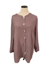 Match Point Linen Shirt Top Tunic Womens XL Lavender Purple  Beachy Button Artsy