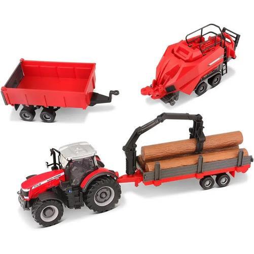 Tobar Massey Ferguson 8740S Farm Tractor With 3 Trailers - 10cm