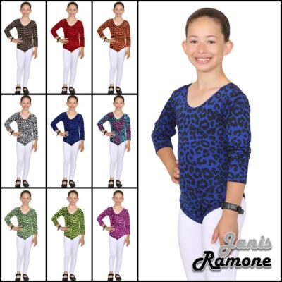 Mädchen Trikot Gymnastik Leopard Druck Mikrofaser Langarm Kinder Tanz Body