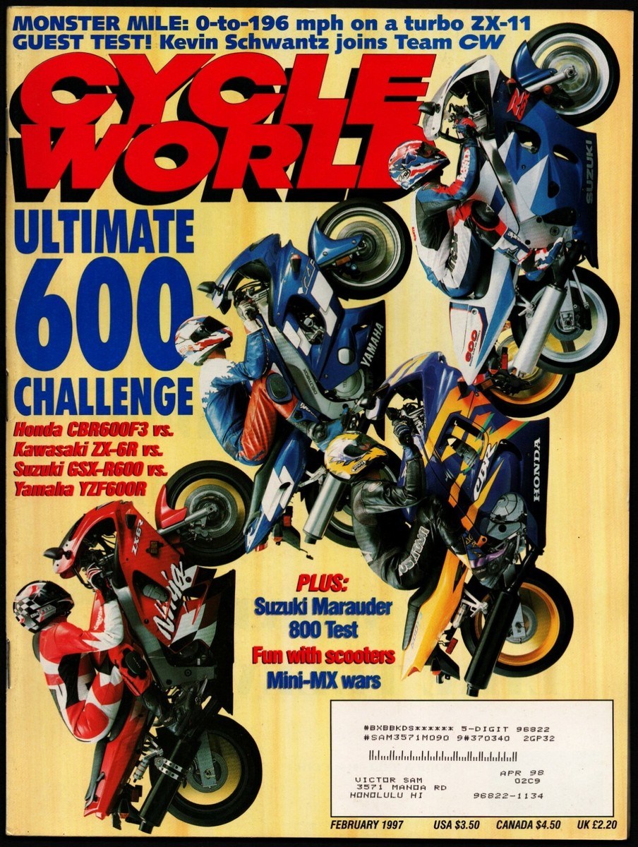 FEBRUARY 1997 CYCLE WORLD MAGAZINE, SUZUKI MARAUDER