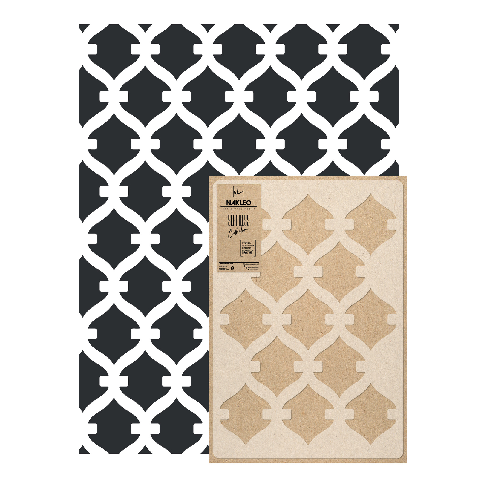 Pochoir marocain Oasis en plastique réutilisable pour décoration murale sans couture en 65x95cm
