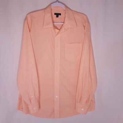 George Mens Button Up Shirt Orange Micro Plaids Size Large 42/44