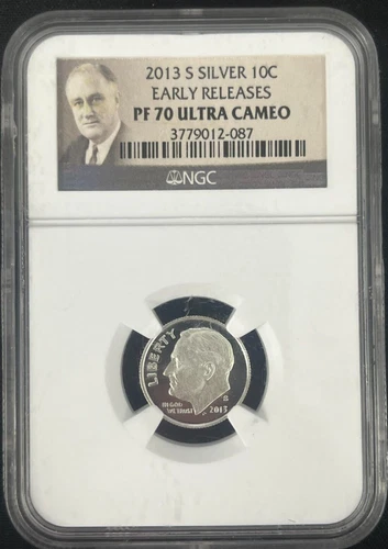 2013 S SILVER 10c ROOSEVELT DIME PF70 ULTRA CAMEO PORTRAIT LABEL Early Release