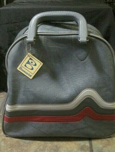 BRUNSWICK ~ BOWLING BALL BAG ~ DARK GRAY, LIGHT GRAY & MAROON STRIPES, VGUC