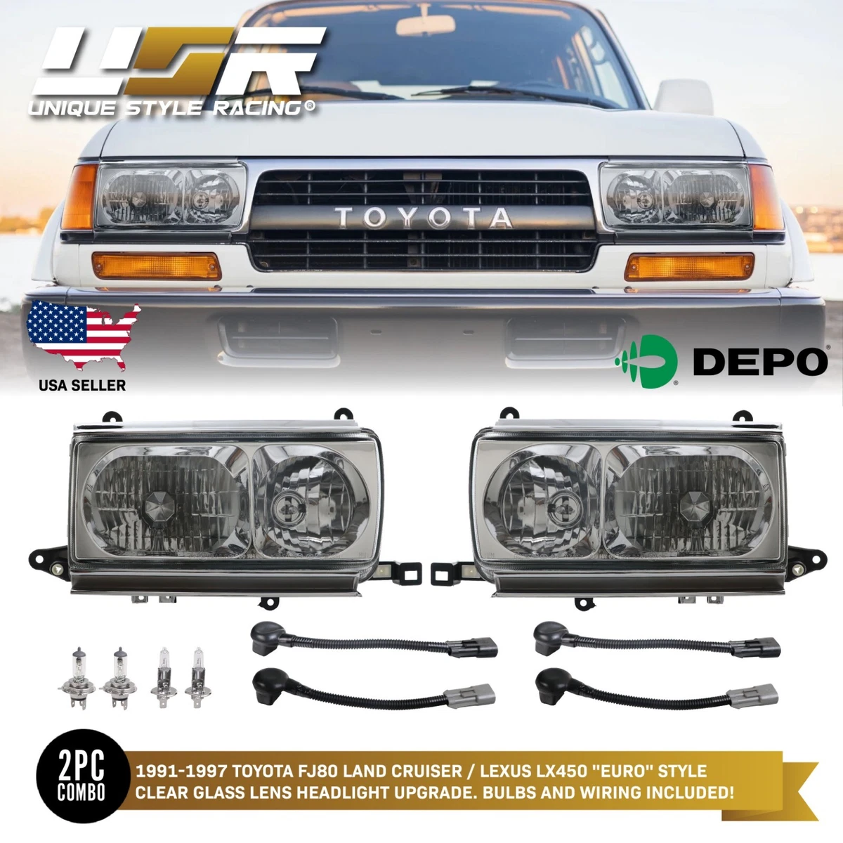 USA Plug & Play EURO Crystal Glass Headlights For 91-97 Toyota  