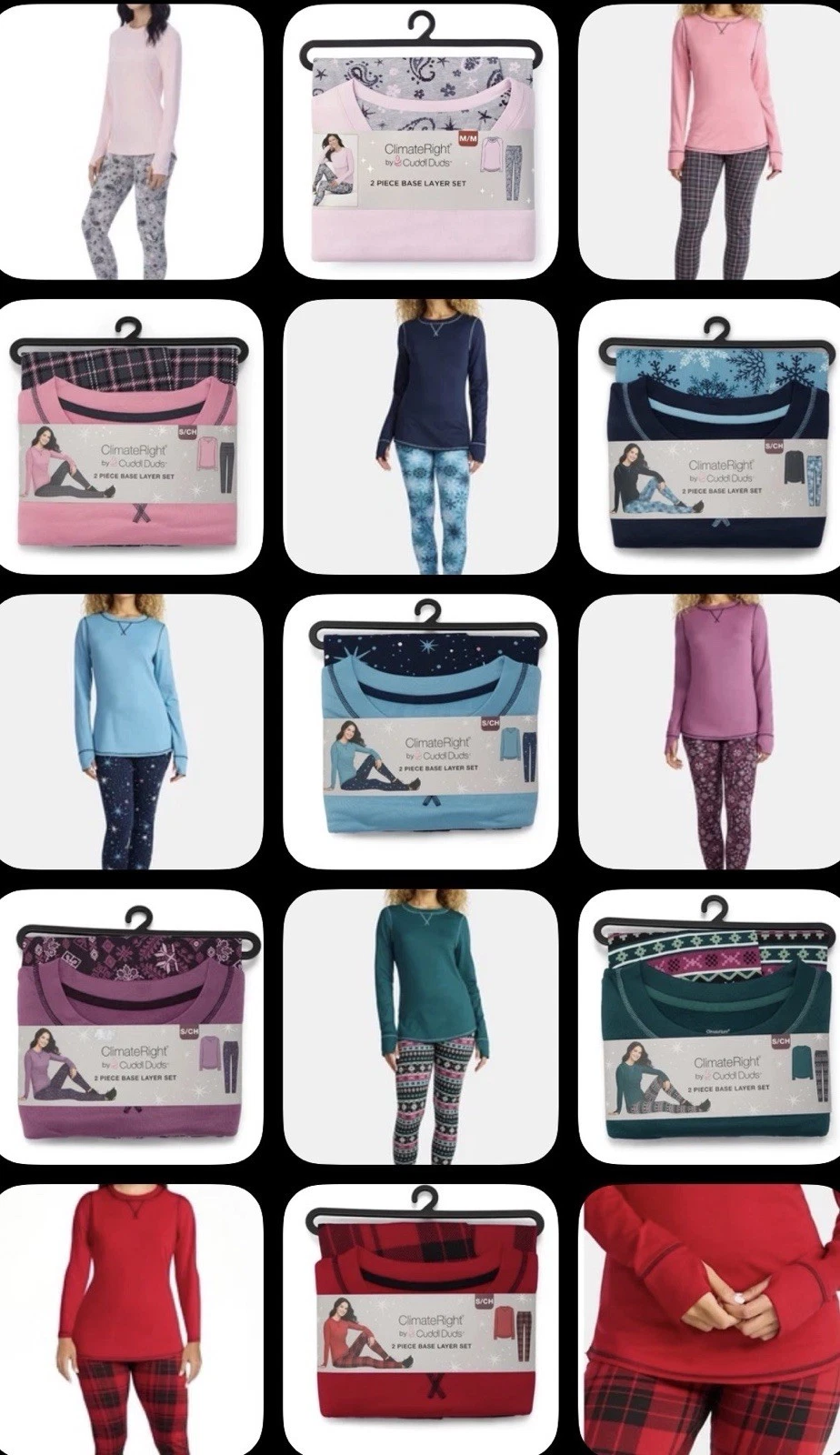 Cuddl Duds 2 piece Set Womens S-2X Climate Right Top Legging Pajama Base Layer
