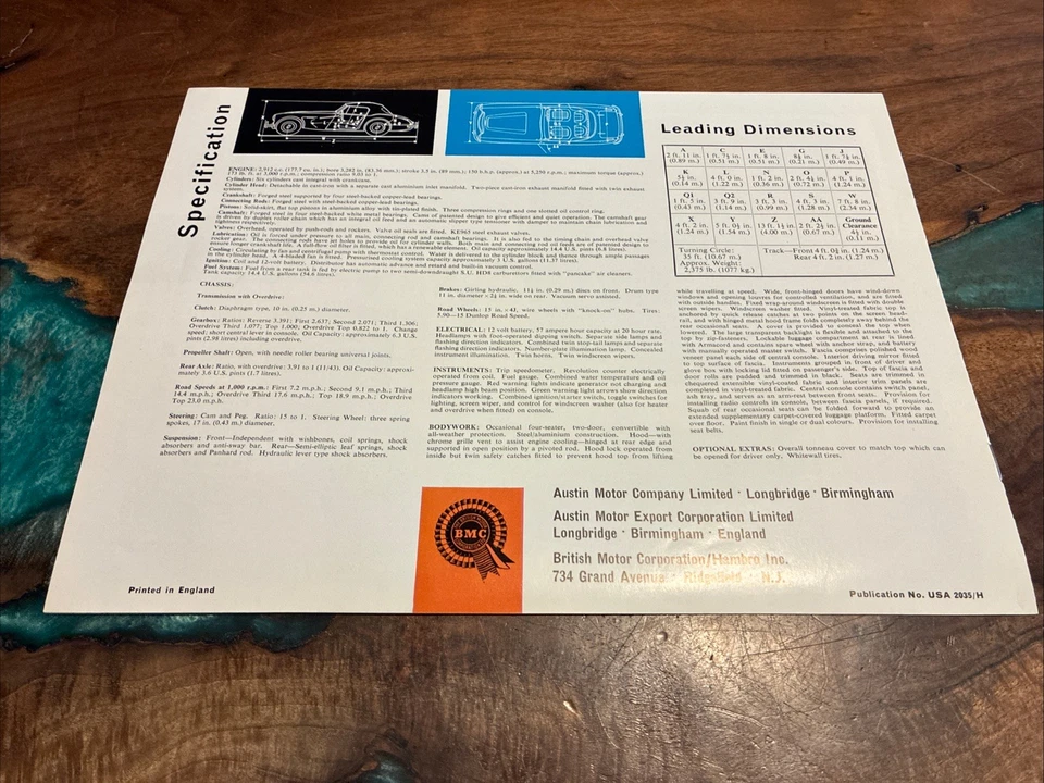 Folleto de venta de autos convertible deportivo Austin Healey 3000 1962 #2035/A Foto 2 de 2