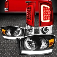 BLACK HOUSING AMBER HEADLIGHT+DRL+3D LED BAR TAIL LIGHT FOR 07-09 DODGE RAM