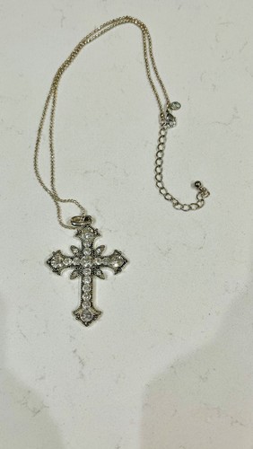 Vintage Premier Design Silver-tone Clear Rhinestone Cross Ball Chain - Picture 11 of 11