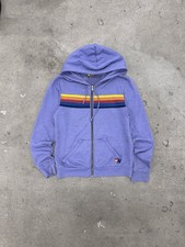 Aviator Nation Hoodie M Lavender Rainbow 5-Stripe Long Sleeve Full Zip USA