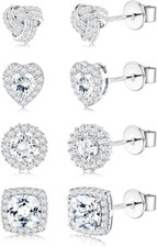 4 Pairs Sterling Silver CZ Stud Earrings for Women 14K Gold Plated Brilliant Cel