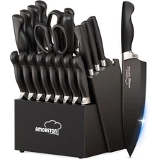 Knife Set, 21 Pieces Kitchen Knife Set with Block and Sharpener, Ultra-Sharp ...