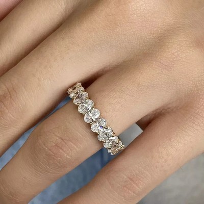 Oval Cut Certified Lab Grown Diamond Ring Full Eternity Band 14k Yellow Gold