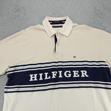 Tommy Hilfiger Shirt Mens XL Tan Vintage Spellout Polo Short Sleeve Y2K