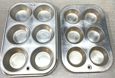 2 TWO 6 Cup Muffin Pans Cupcake Cake Aluminum 1- Comet  1- Unmarked Vintage