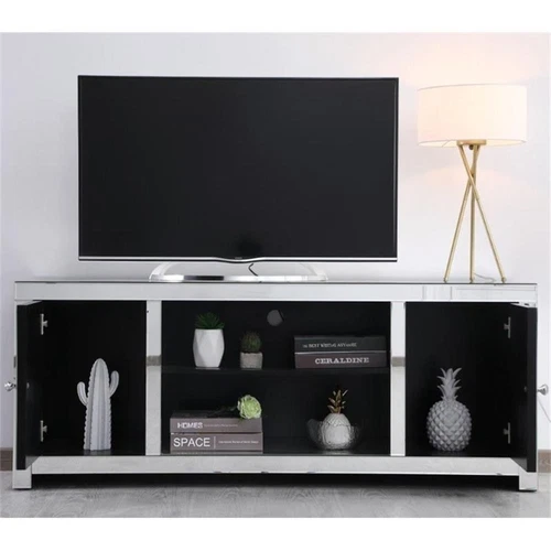 Elegant Decor Modern 2 Door 59" Clear Crystal Mirrored TV Stand - Picture 9 of 11