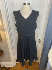 BANANA REPUBLIC BLACK RUFFLE TOP & BOTTOM DRESS WITH FABRIC WAISTLINE-SIZE10!!