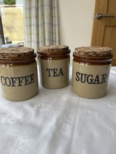 Vintage Tea Coffee Sugar Jars Set In Perfect Condition Possibly Moira Pottery