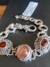 Sarda,Bali Handcrafted,Fire QTZ/Madeira Citrine &Sterling,Lobster Close Bracelet