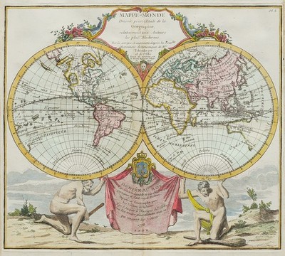 ORIGINAL DEKORATIVE WELTKARTE 18. JAHRHUNDERT BRION DE LA TOUR 1778