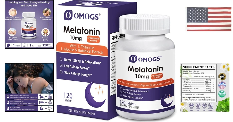 Melatonina 10 mg Soporte para Dormir - Comprimidos de Disolución Rápida con L-Teanina y L-Gly... Foto 2 de 4