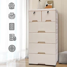 6 Drawers Dresser Tall Chest of Drawer Wood Storage Organizer Closet for Bedroom