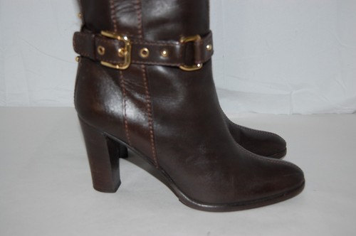 37.5/7.5❤️ Dolce & Gabbana Leather High Heels Mid Calf Tall Biker BOOTS ITALY - Picture 7 of 19