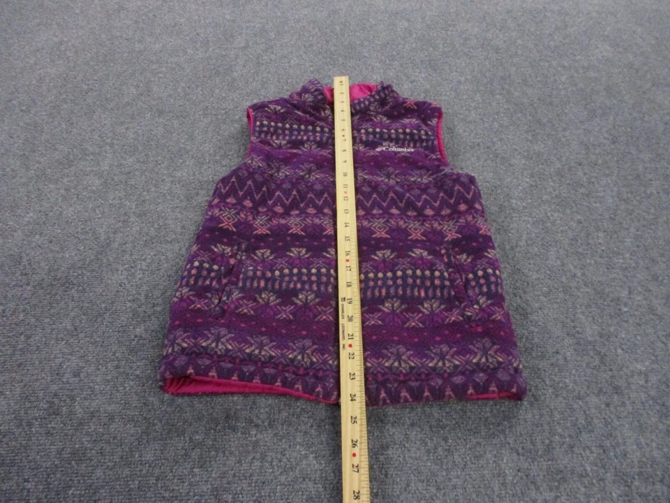 Columbia Chaleco Chaqueta Niñas M 10 12 Púrpura Puffer Azteca Polar Reversible Juvenil Foto 3 de 4