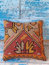 1950s 16"x17"- 41cm x 43cm Turkish HandWoven Vintage Zili-Embroidery Pillow Case
