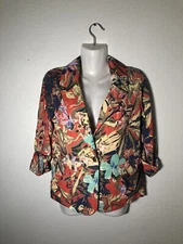 Chaqueta De Vestir Sexy corta mujer Floreada Roja Manga 3/4 Cuello Moda Jacket