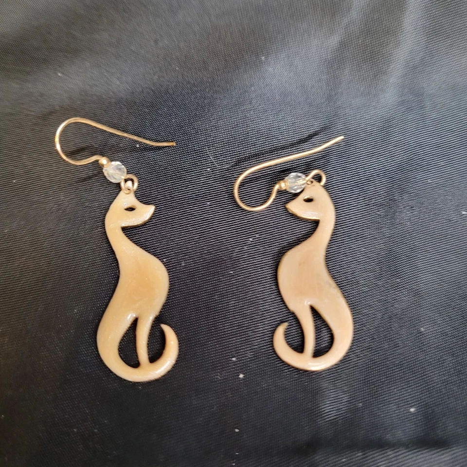 Pendientes colgantes de latón vintage esmalte alambre francés gato Foto 2 de 4