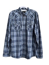 NWT i Jeans By Buffalo Shirt Mens XL Blue Plaid Button Up Long Sleeve Adult